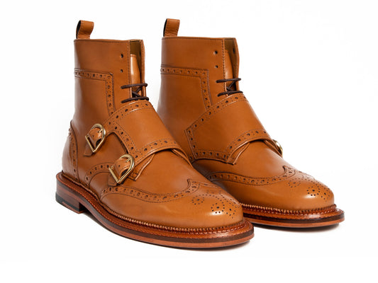 BUFFY - Tan Double Monk Strap Derby Boot