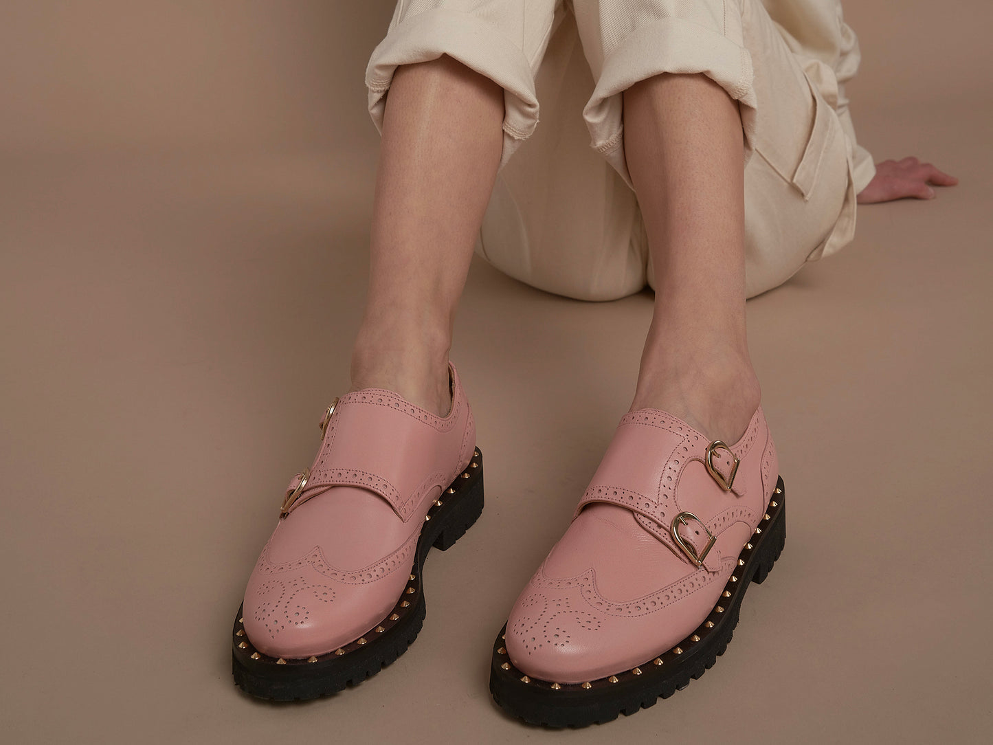 KATE - Pink Double Monk Derby Shoe