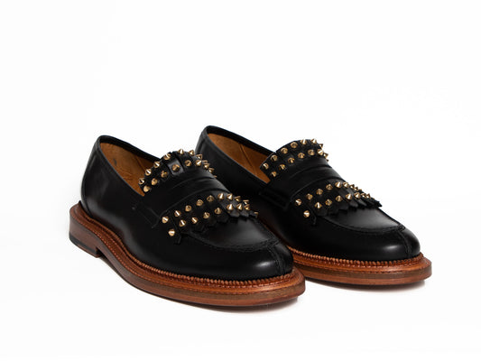 LILY - Black Penny Loafer with Studded Kiltie