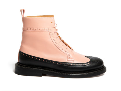 TILDA - Pink and Black Long Wing Derby Boot