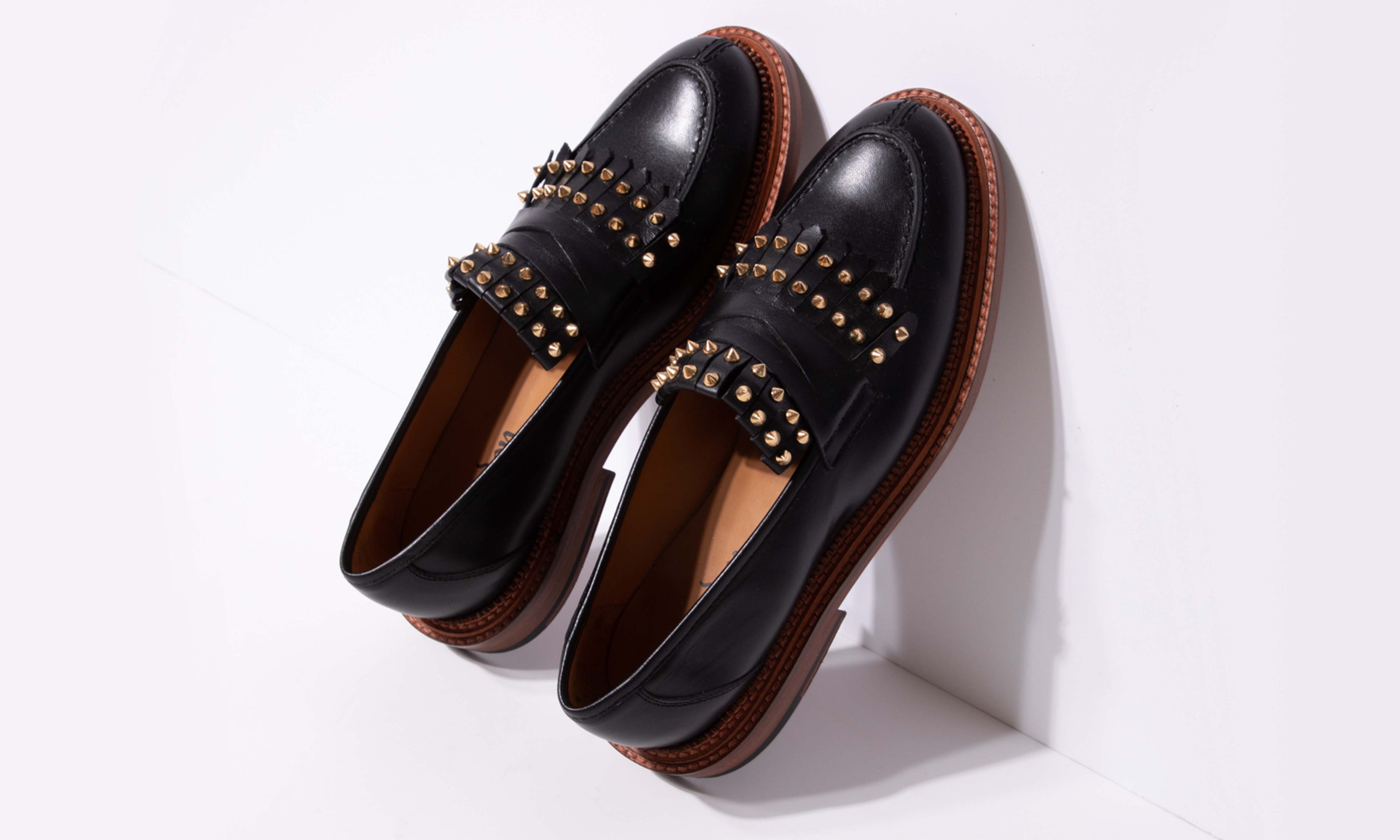 Hoyden new lily loafer shoe with studded kiltie in black