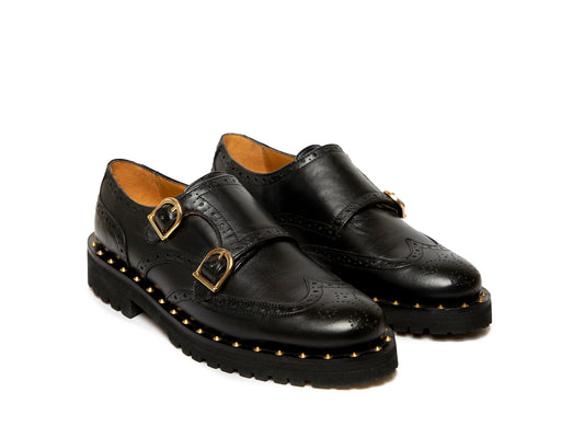 KATE - Black Double Monk Derby Shoe