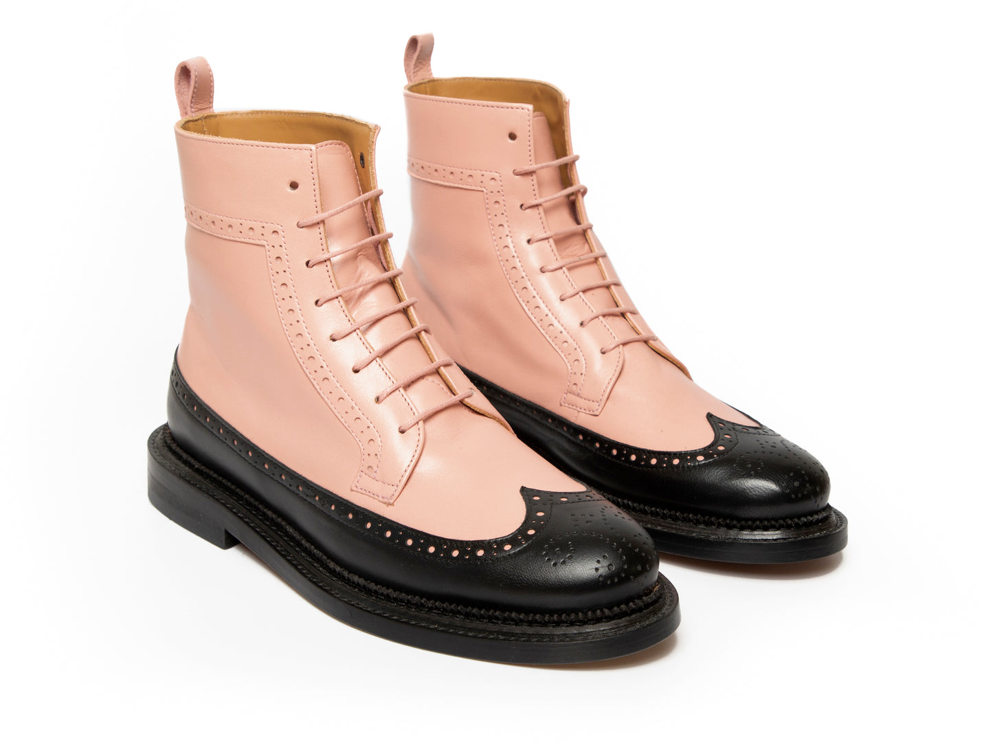 TILDA - Pink and Black Long Wing Derby Boot